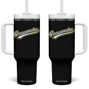 Geauxmaha Vintage Throwback Design Tumbler With Handle Purple and Gold Baseball Fan TS02 One Size: 40 oz Black Print Your Wear