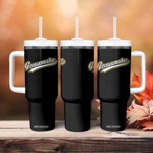 Geauxmaha Vintage Throwback Design Tumbler With Handle Purple and Gold Baseball Fan TS02 Print Your Wear