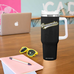 Geauxmaha Vintage Throwback Design Tumbler With Handle Purple and Gold Baseball Fan TS02 Print Your Wear