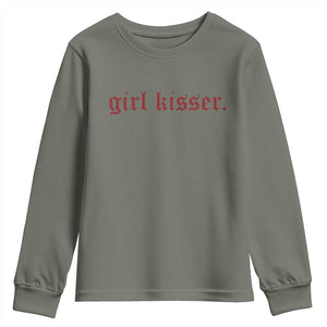 Girl Kisser Youth Sweatshirt Funny Lesbian Pride TS10 Military Green Print Your Wear