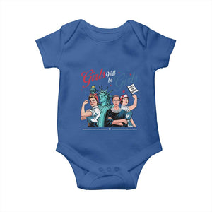 Girl Will be Girls Patriotic Feminist 4th of July Baby Onesie TS11 Royal Blue Print Your Wear