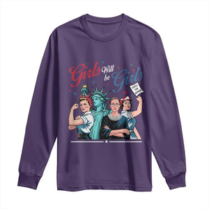 Girl Will be Girls Patriotic Feminist 4th of July Long Sleeve Shirt TS11 Purple Print Your Wear