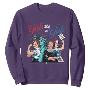 Girl Will be Girls Patriotic Feminist 4th of July Sweatshirt TS11 Purple Print Your Wear