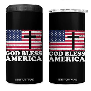 God Bless America 4 in 1 Can Cooler Tumbler Cross USA Flag Patriotic 4th of July Christian TS10 One Size: 16 oz Black Print Your Wear