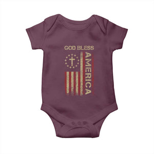 God Bless America Baby Onesie American Flag 4th Of July Patriotic Christian TS10 Maroon Print Your Wear