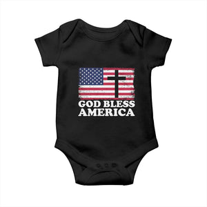 God Bless America Baby Onesie Cross USA Flag Patriotic 4th of July Christian TS10 Black Print Your Wear