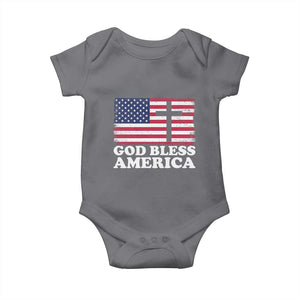 God Bless America Baby Onesie Cross USA Flag Patriotic 4th of July Christian TS10 Charcoal Print Your Wear
