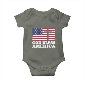 God Bless America Baby Onesie Cross USA Flag Patriotic 4th of July Christian TS10 Military Green Print Your Wear
