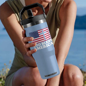 God Bless America Flip Straw Tumbler Cross USA Flag Patriotic 4th of July Christian TS10 One Size: 30 oz Light Blue Print Your Wear