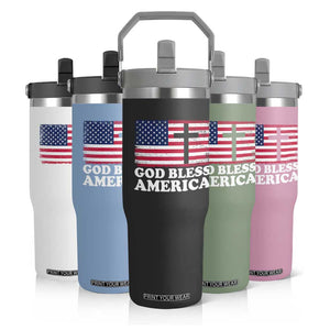 God Bless America Flip Straw Tumbler Cross USA Flag Patriotic 4th of July Christian TS10 Print Your Wear