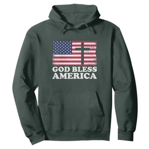 God Bless America Hoodie Cross USA Flag Patriotic 4th of July Christian TS10 Dark Forest Green Print Your Wear