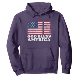 God Bless America Hoodie Cross USA Flag Patriotic 4th of July Christian TS10 Purple Print Your Wear