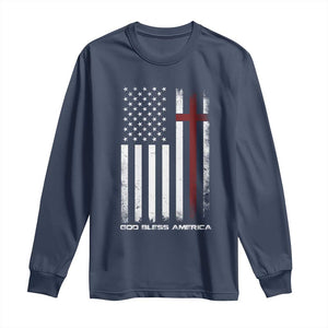 God Bless America Long Sleeve Shirt America Pride USA US Flag Patriotic 4th of July TS10 Navy Print Your Wear