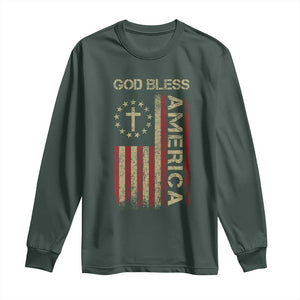 God Bless America Long Sleeve Shirt American Flag 4th Of July Patriotic Christian TS10 Dark Forest Green Print Your Wear