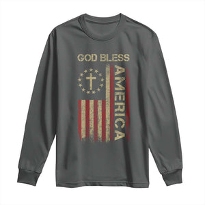 God Bless America Long Sleeve Shirt American Flag 4th Of July Patriotic Christian TS10 Dark Heather Print Your Wear