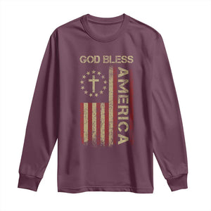 God Bless America Long Sleeve Shirt American Flag 4th Of July Patriotic Christian TS10 Maroon Print Your Wear