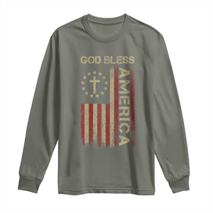 God Bless America Long Sleeve Shirt American Flag 4th Of July Patriotic Christian TS10 Military Green Print Your Wear