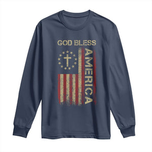 God Bless America Long Sleeve Shirt American Flag 4th Of July Patriotic Christian TS10 Navy Print Your Wear