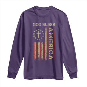 God Bless America Long Sleeve Shirt American Flag 4th Of July Patriotic Christian TS10 Purple Print Your Wear