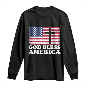 God Bless America Long Sleeve Shirt Cross USA Flag Patriotic 4th of July Christian TS10 Black Print Your Wear