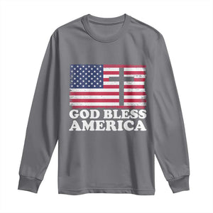 God Bless America Long Sleeve Shirt Cross USA Flag Patriotic 4th of July Christian TS10 Charcoal Print Your Wear