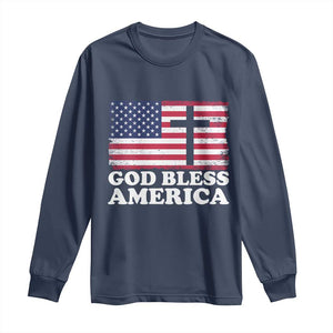 God Bless America Long Sleeve Shirt Cross USA Flag Patriotic 4th of July Christian TS10 Navy Print Your Wear