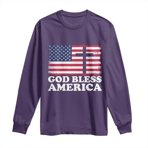 God Bless America Long Sleeve Shirt Cross USA Flag Patriotic 4th of July Christian TS10 Purple Print Your Wear
