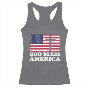 God Bless America Racerback Tank Top Cross USA Flag Patriotic 4th of July Christian TS10 Charcoal Print Your Wear