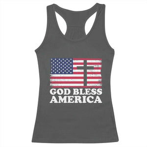 God Bless America Racerback Tank Top Cross USA Flag Patriotic 4th of July Christian TS10 Dark Heather Print Your Wear