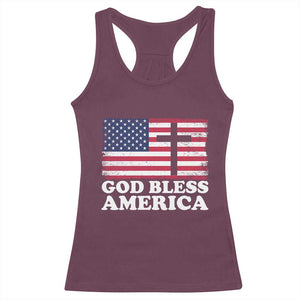 God Bless America Racerback Tank Top Cross USA Flag Patriotic 4th of July Christian TS10 Maroon Print Your Wear