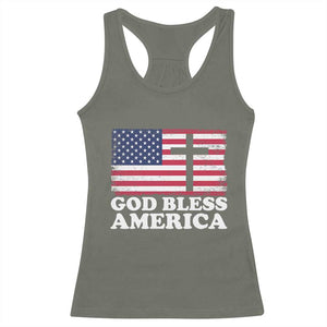 God Bless America Racerback Tank Top Cross USA Flag Patriotic 4th of July Christian TS10 Military Green Print Your Wear