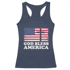 God Bless America Racerback Tank Top Cross USA Flag Patriotic 4th of July Christian TS10 Navy Print Your Wear