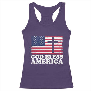 God Bless America Racerback Tank Top Cross USA Flag Patriotic 4th of July Christian TS10 Purple Print Your Wear