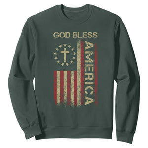 God Bless America Sweatshirt American Flag 4th Of July Patriotic Christian TS10 Dark Forest Green Print Your Wear
