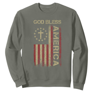 God Bless America Sweatshirt American Flag 4th Of July Patriotic Christian TS10 Military Green Print Your Wear