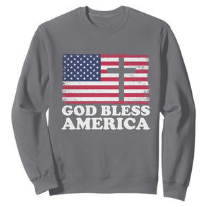 God Bless America Sweatshirt Cross USA Flag Patriotic 4th of July Christian TS10 Charcoal Print Your Wear