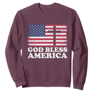 God Bless America Sweatshirt Cross USA Flag Patriotic 4th of July Christian TS10 Maroon Print Your Wear