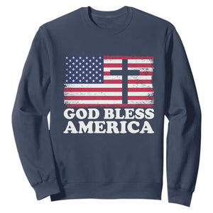 God Bless America Sweatshirt Cross USA Flag Patriotic 4th of July Christian TS10 Navy Print Your Wear