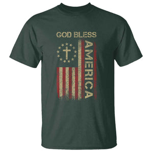God Bless America T Shirt American Flag 4th Of July Patriotic Christian TS10 Dark Forest Green Print Your Wear
