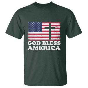 God Bless America T Shirt Cross USA Flag Patriotic 4th of July Christian TS10 Dark Forest Green Print Your Wear