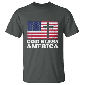 God Bless America T Shirt Cross USA Flag Patriotic 4th of July Christian TS10 Dark Heather Print Your Wear