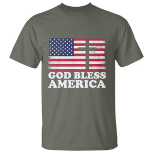 God Bless America T Shirt Cross USA Flag Patriotic 4th of July Christian TS10 Military Green Print Your Wear