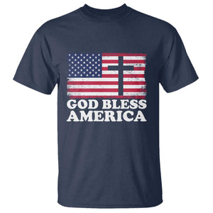 God Bless America T Shirt Cross USA Flag Patriotic 4th of July Christian TS10 Navy Print Your Wear