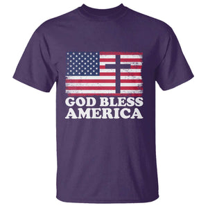 God Bless America T Shirt Cross USA Flag Patriotic 4th of July Christian TS10 Purple Print Your Wear