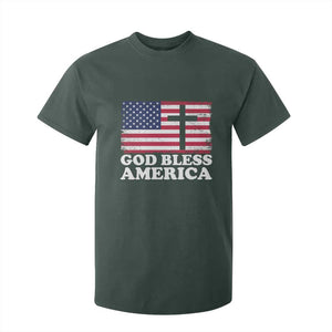 God Bless America T Shirt For Kid Cross USA Flag Patriotic 4th of July Christian TS10 Dark Forest Green Print Your Wear
