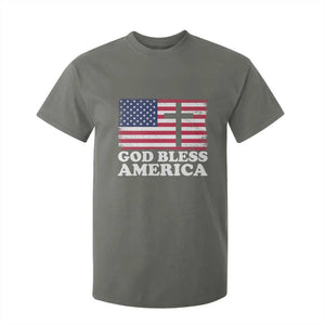 God Bless America T Shirt For Kid Cross USA Flag Patriotic 4th of July Christian TS10 Military Green Print Your Wear