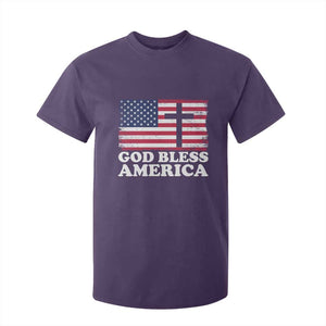 God Bless America T Shirt For Kid Cross USA Flag Patriotic 4th of July Christian TS10 Purple Print Your Wear