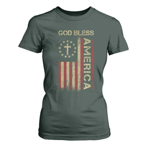 God Bless America T Shirt For Women American Flag 4th Of July Patriotic Christian TS10 Dark Forest Green Print Your Wear