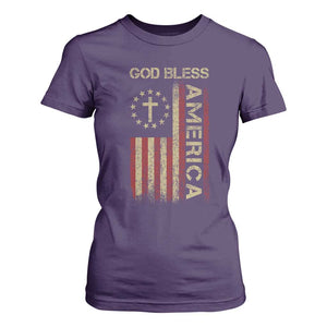 God Bless America T Shirt For Women American Flag 4th Of July Patriotic Christian TS10 Purple Print Your Wear
