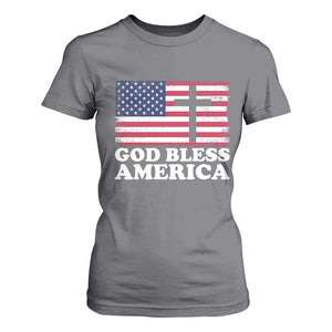 God Bless America T Shirt For Women Cross USA Flag Patriotic 4th of July Christian TS10 Charcoal Print Your Wear